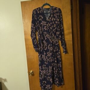 Rag & Bone Odette Faux Wrap Long Sleeved Midi Dress Purple Floral 8